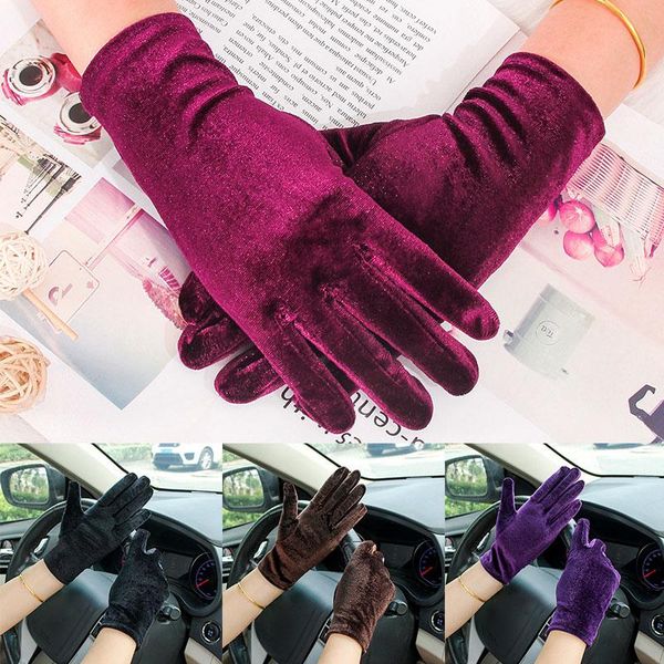 

five fingers gloves winter women warm satin goves female solid color velvet outdoor windproof soft thermal comfortable mitten, Blue;gray