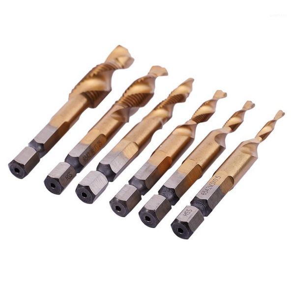 

6pcs hss titanium m3 - m10 combination hex deburr countersink tap drill bit set1