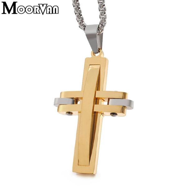 

pendant necklaces moorvan cool stainless steel mens,fashion cross necklace,murano christian crucifix jewelry for friend gift vp517, Silver