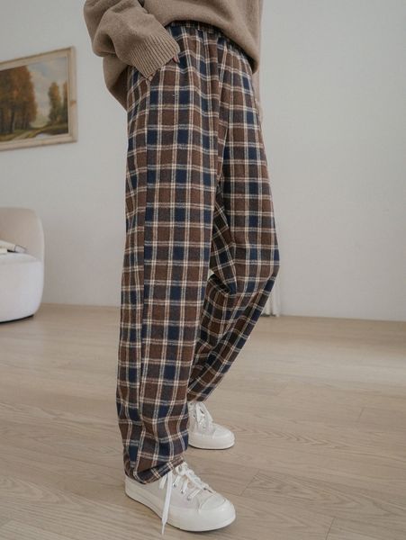 

dazy plaid slant pocket pants w40h#, Black;white