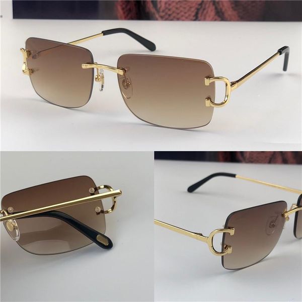 

new vintage sunglasses 0104 men design small framless square shape retro sunglasses uv400 lens gold light color lens, White;black