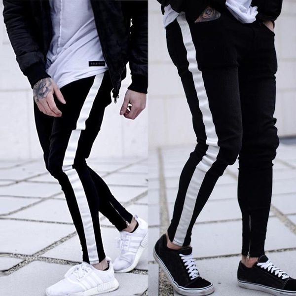 

men's jeans hombre casual trouser biker ripped skinny jeans men frayed slim fit denim pants men, Blue