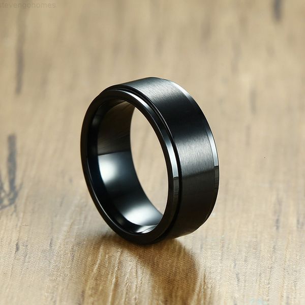 

euro-us trendy 8mm style wedding stainless rings steel black mens spinner ring size 8-13 men's jewelry, Silver