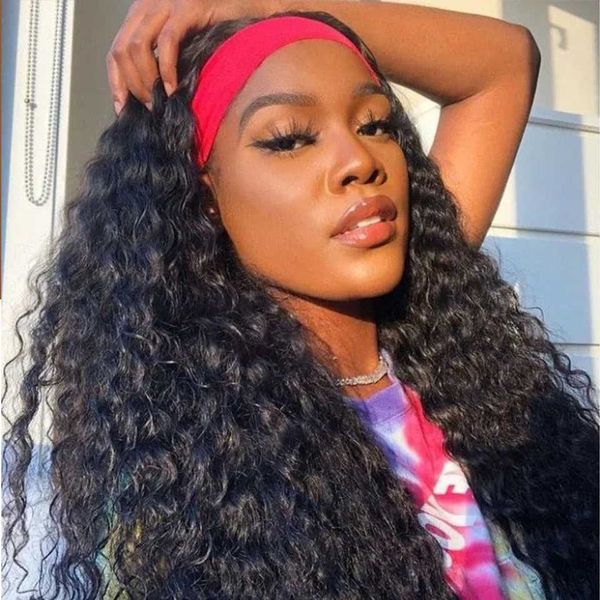 

lace wigs brazilian headband deep wave human hair beginner fast install glue-less wig ali annabelle curly, Black;brown