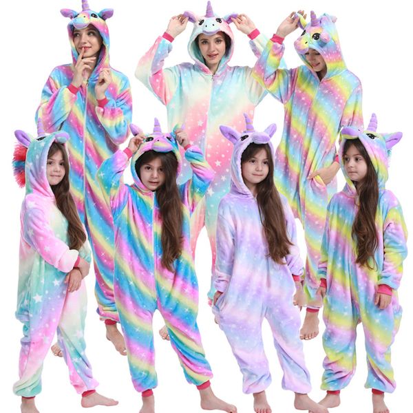 

boys girls unicorn pajama sets panda unicorn pajamas for women pijimas onesie adults animal sleepwear winter warm pyjamas kids 201104, Blue;red