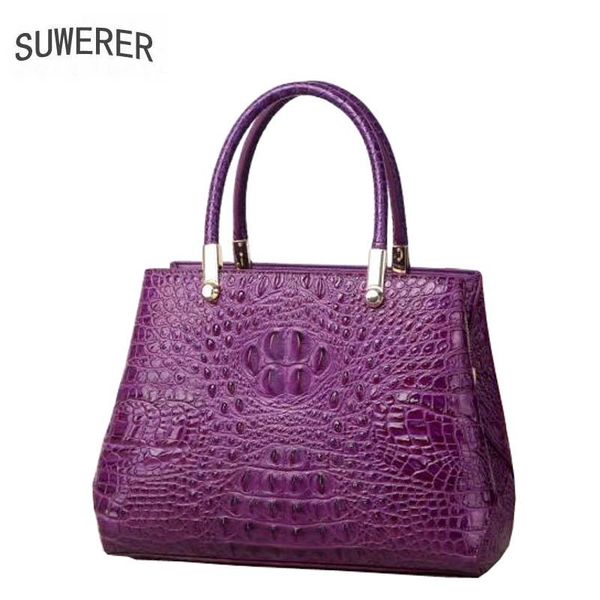 

suwerer 2020 new superior cowhide women genuine leather bags embossed crocodile pattern fashion luxury leather tote bag