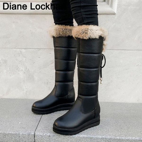 

winter platform snow boots women warm shoes flat heels knee high boots plush long ladies black white red mujer botas 32 331