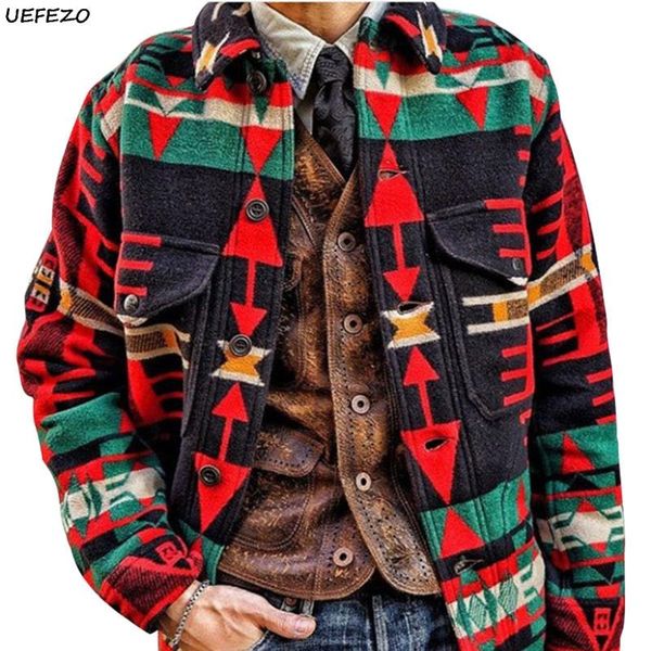 

heflashor retro men print cardigan sweater color mixing christmas sweater jumper with big pocket autumn winter knited, White;black