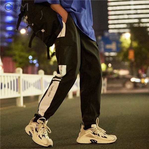 

men's pants black white side stripe sport men blue rib ankle pockets joggers male boy casual fashion streetwear trousers1