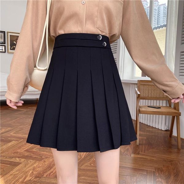 

2020 autumn winter woolen high-waist pleated skirt mid-length skirt female large size 4xl casual black gray short mini