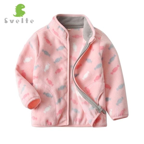 Schwung für 2-9 Jahre süßes Kind und Kleinkindmädchen Pink Fleece Jacke für Frühling Herbst Winterkleidung mit Druckmuster 201208