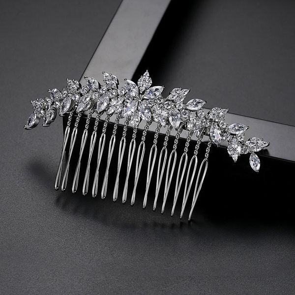 

slbridal luxury trendy prong setting cubic zirconia bridal hair comb wedding headpieces women girls jewelry hair accessories j0113, Slivery;golden