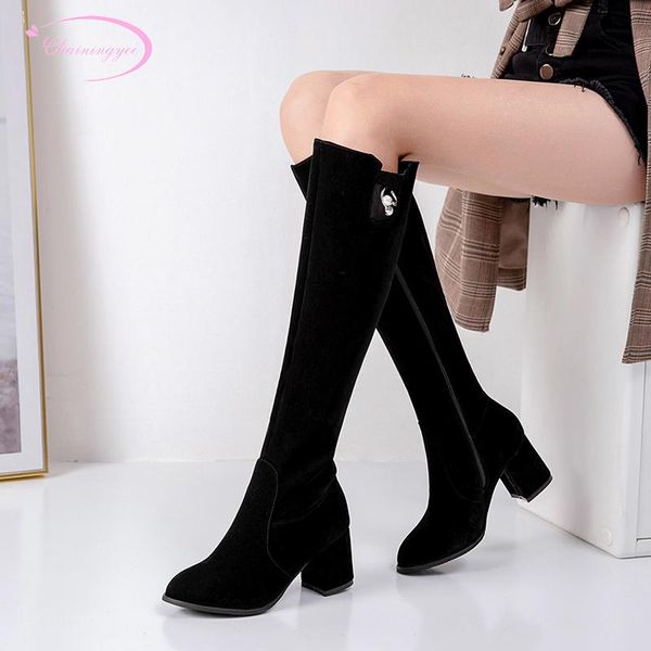 

стиль партии комфортно стадо круглый носок колено высокие сапоги бисероплетение zipper черные туфли на высоком каблуке коренастый сапоги для, Black