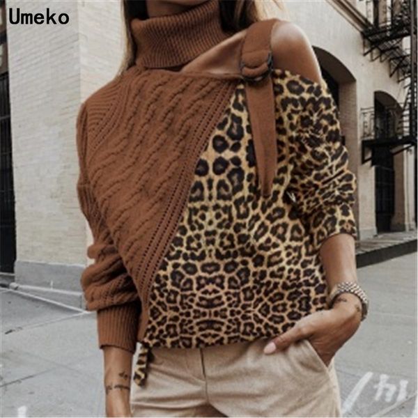 

umeko autumn winter pre-sale leopard halter knit sweater women jumper strapless pullover long sleeve female knitwear pull femme lj201114, White;black