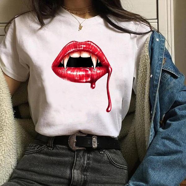

women clothing clothes graphic scary mouth skull mujer fashion print halloween tees female t shirt womens t shirt, White
