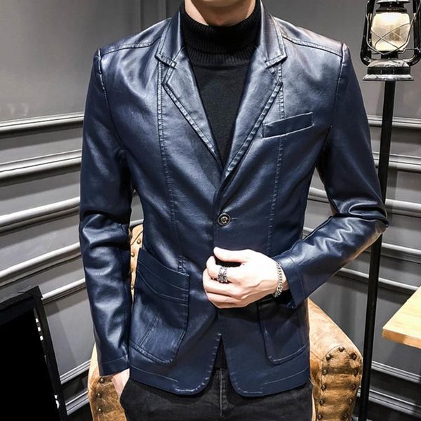 

autumn winter coats jackets men solid color faux leather suit jacket long sleeve lapel blazer men's jackets and coats1, Black;brown