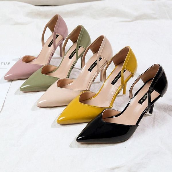 

spring summer high heels women dress shoes pointed toe patent leather pumps d'orsay woman shoes sandals zapatos mujer 7126l1, Black