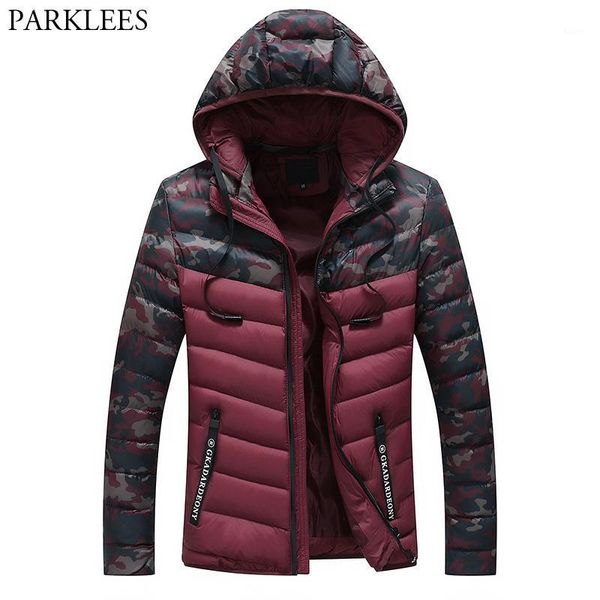 

men's camouflage patchwork hooded puffer jacket 2018 brand new causal cotton padded outwear winter coat men manteau homme hiver1, Tan;black