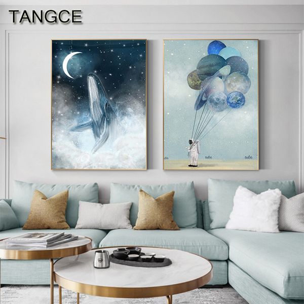 

abstract blue whale холст картина астронавт planet poster print nordic стене картина для гостиной nordic wall art tableaux