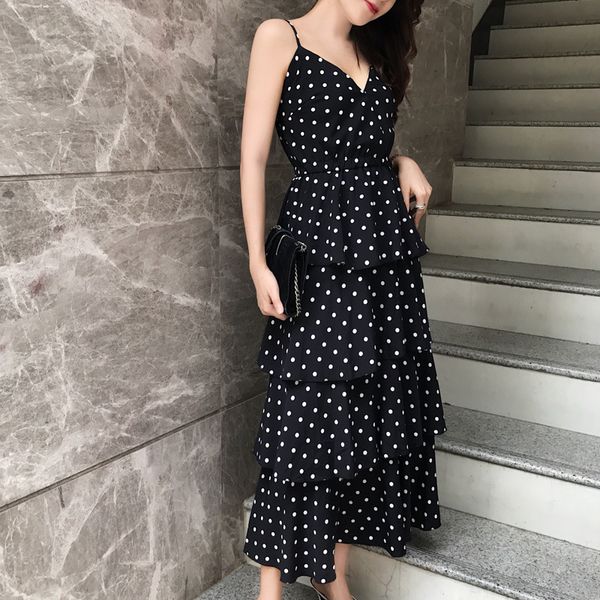 

2021 soft new cool ladies'dresses summer dressed in polka dot cake on v 00j5, Black;gray