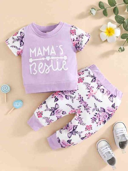 

baby letter and floral print pullover & sweatpants she, White
