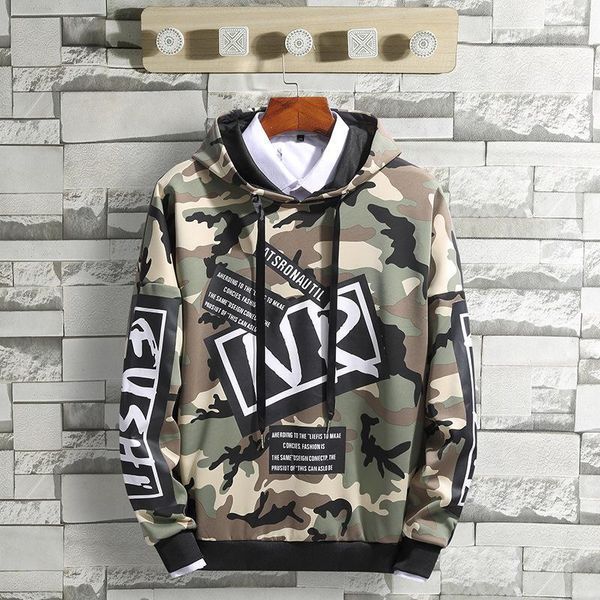 

anbenser 2020 new fashion sweatshirt camouflage hoodies men camo hoody hip autumn winter hoodie mens clothing plus size1, Black