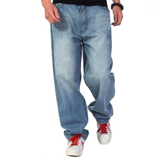 

new men's wide-leg loose jeans denim flared pants hip-hop blue1, Blue