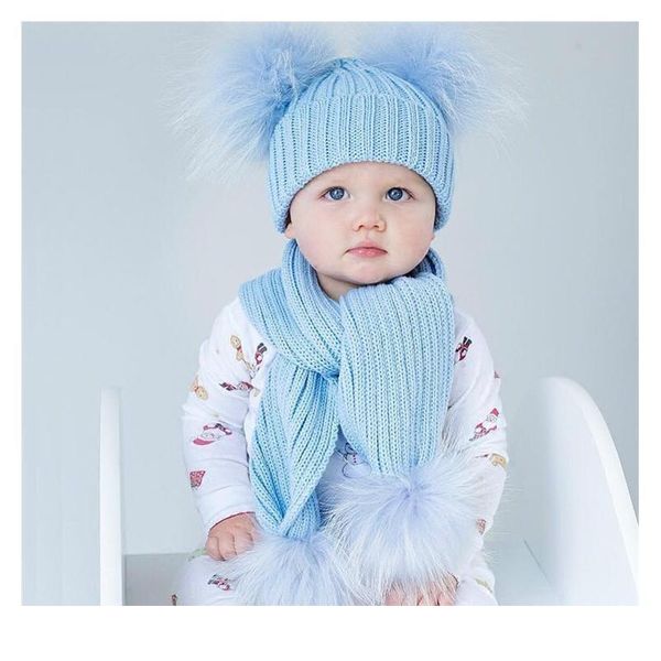 

winter real fur scarf and hat set kids big real raccoon fur balls hat double fur pom pom beanies children gi qyluce