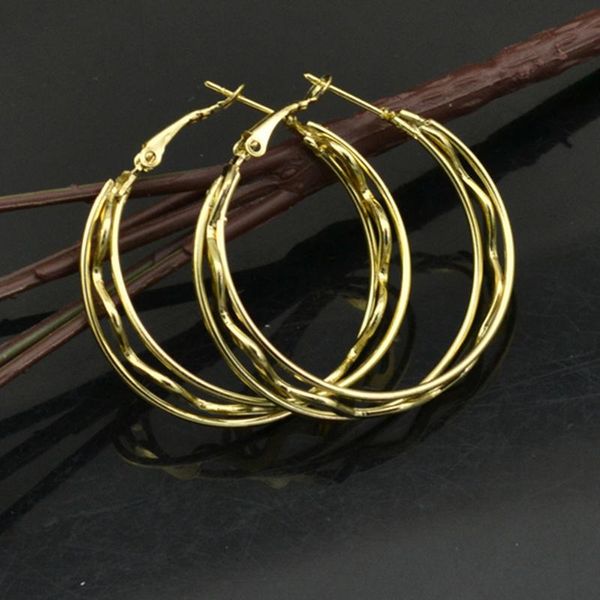 

hoop & huggie earrings for women big circle three-layer wave pattern round fashion jewellery accessories wholesale young ladies earings, Golden;silver