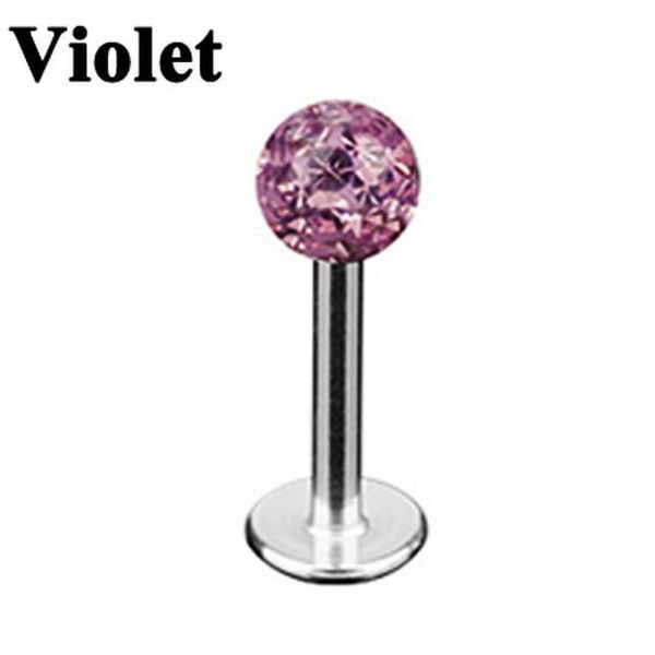 

1pc surgical steel crystal labret lip stud colorful ferido ball epoxy cz gem ball ear cartilage tragus piercing stud earring 16g q bbyuis, Silver