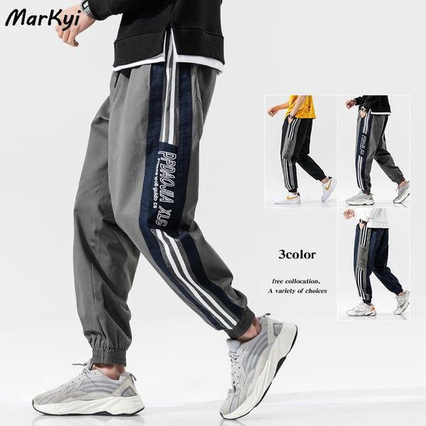 

markyi 2020 fashion streetwear casual striped pants for men good quality mens black harem pants1