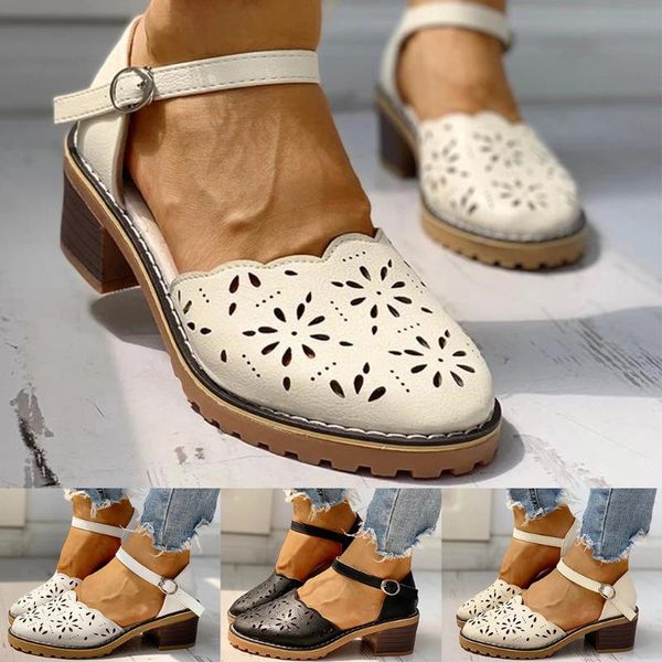 

zapatos де mujer обувь женщина женская мода повседневная daily выдалбливают квадратный каблук кожа обувь сандалии sandalia feminina, Black