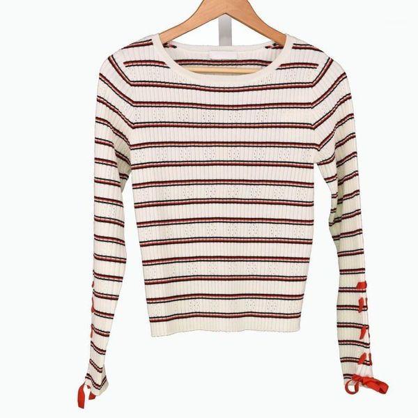 

18 summer young girl cuff lace stripes knitting shirt s2442e 810251, White;black