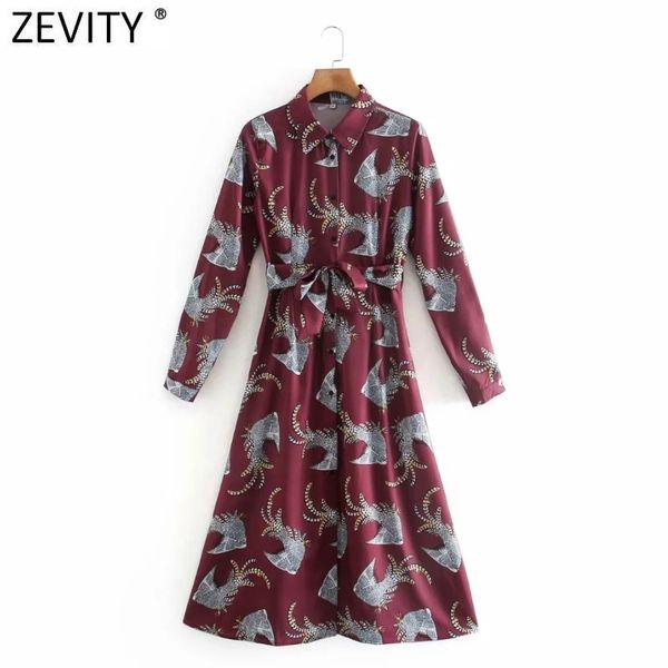 

zevity women fashion animal print bow tied sashes shirt dress office ladies turn down collar vestidos casual midi dresses ds4784 y0118, Black;gray