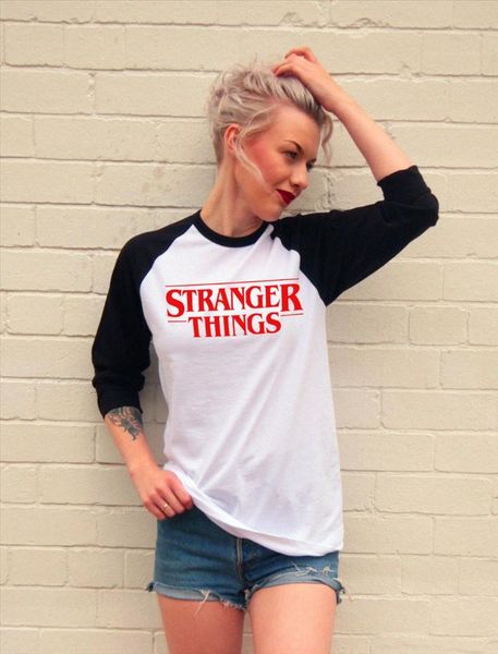 

2021 new fashion stranger things print funny fitness women t shirt character design t shirts summer hipster tees long sleeve, White