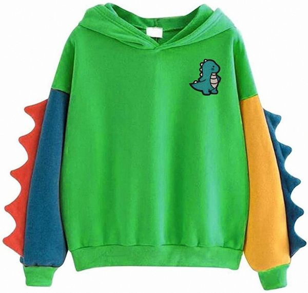 

casual loose color block long sleeve dinosaur hoodies pullover hooded sweatshirt abdl s4v4#, Black