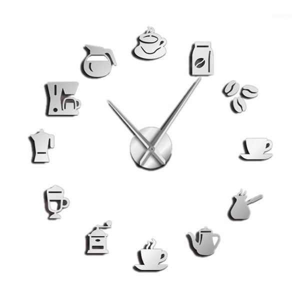 

wall clocks cafe diy large clock frameless giant modern design coffee mug bean decor kitchen watch1