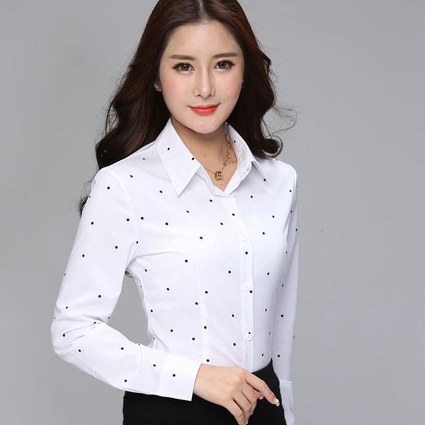 

fashion korean women blouse spring long sleeve dot women shirts 3xl female offics lady work shirts blusas mujer de moda, White