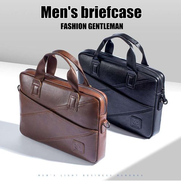 

new men's briefcase bag men's genuine leather 15inch lapbag business tote for document office portable lapshoulder