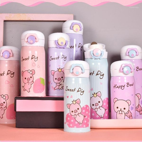 

lovely pig vacuum cup bounce cover insulated double wall 304 stainless steel mugs water bottles 4 colors1