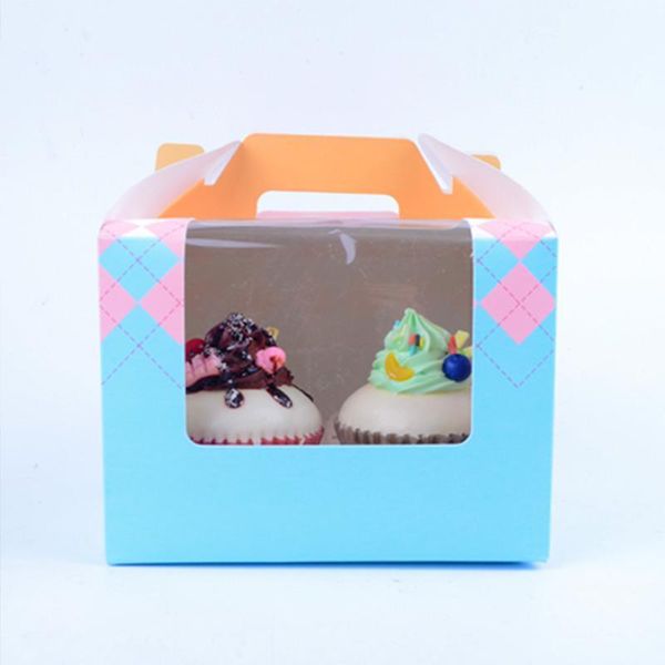 

gift wrap 10 pcs cupcake boxes handle window kraft paper packaging box for kids birthday home party pink blue customized1
