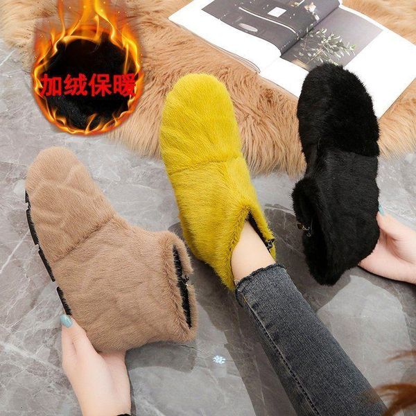 

winter plush warm snow boots 2020 new women fashion zipper cotton boots student non-slip flat short cotton shoes 35-40, Black