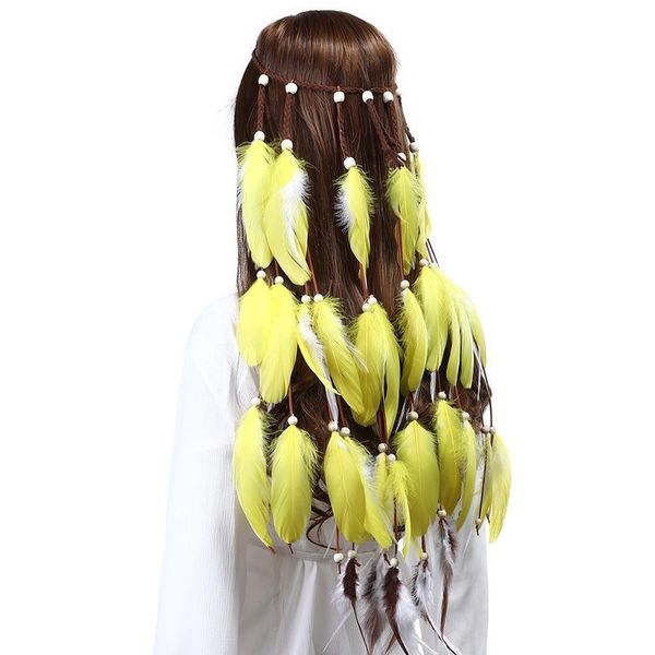 

awaytr new feather headband women headdress bohemian style feather beaded handmade hair bands hair accessories qylbim