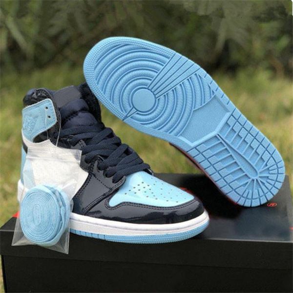 

1s high og unc patent chill white blue obsidian metallic gold black shattered sneakers 1 women men athletic sports trainers