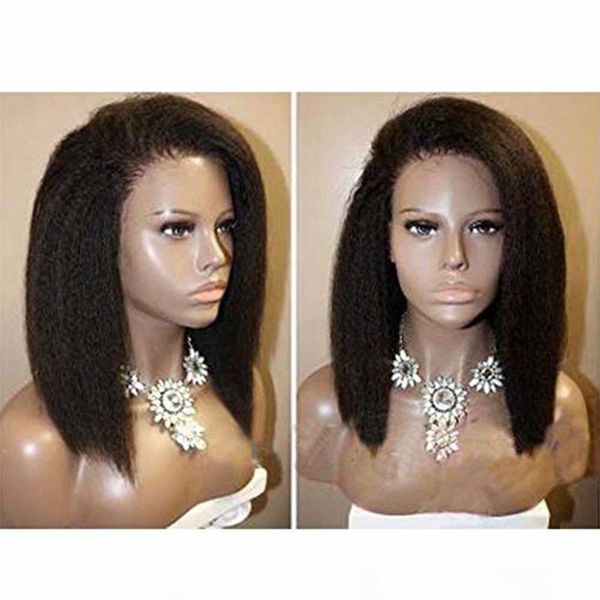 

ms.cassie hair italian yaki lace front wig pre plucked brazilian remy lace with baby hair for black women 180 density natural colour, Black;brown