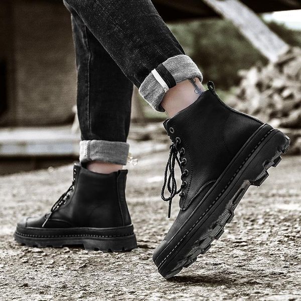 

boots men sneaker 2021 a leisure hombre shoes man negras mens high flat with black shoe for zapatillas high