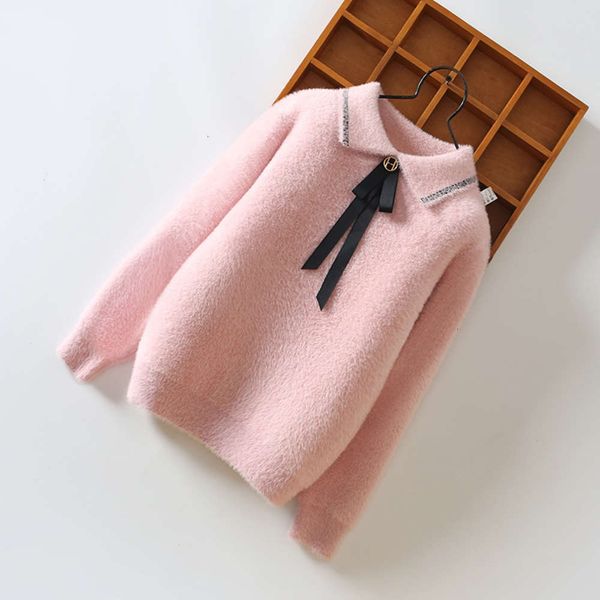 

girls' and winter 2020 new bowknot autumn sweater mink plush thickened children's knitted bottom coat ap5b, Blue