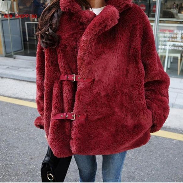 

luxurious faux fur coat for women female artificial sheepskin coats fashion fluffy fur jackets overcoat thick warm1, Black