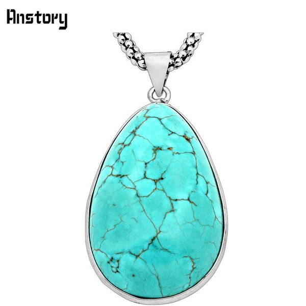 

vintage look tibet silver alloy delicate water drop pendant turquoise necklace n048