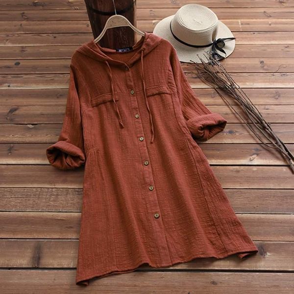 

women's blouses & shirts 2021 women spring hoodies long sleeve buttons down shirt solid cotton linen blouse female casual loose work fe, White